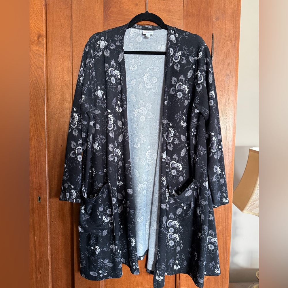 LuLaRoe Black and Gray Floral Caroline Cardigan
